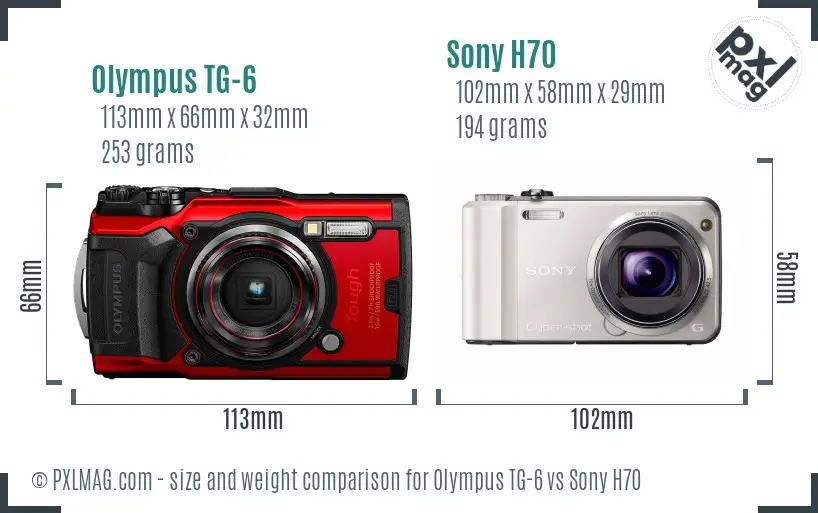 Olympus TG-6 vs Sony H70 size comparison