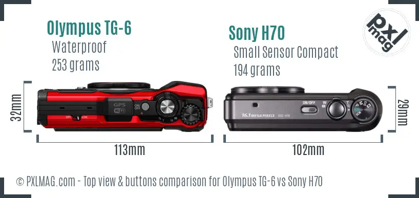 Olympus TG-6 vs Sony H70 top view buttons comparison