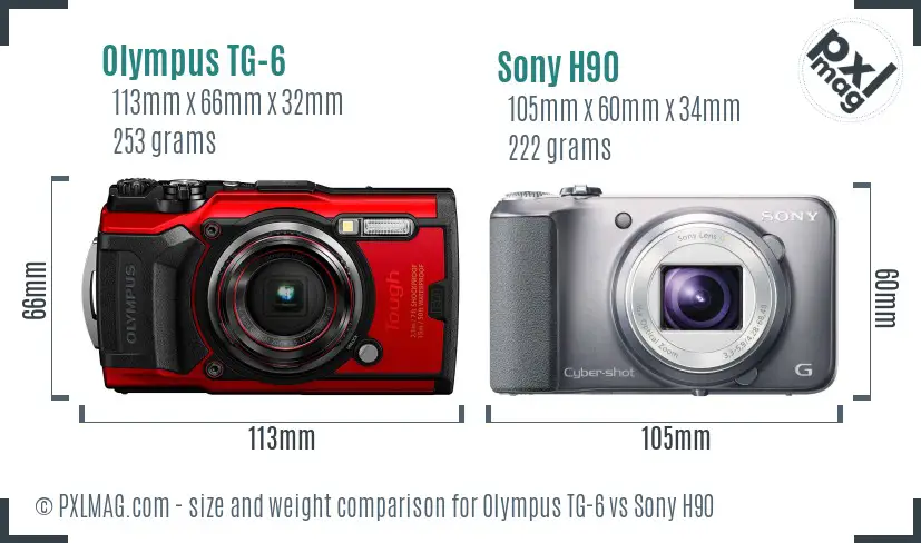 Olympus TG-6 vs Sony H90 size comparison