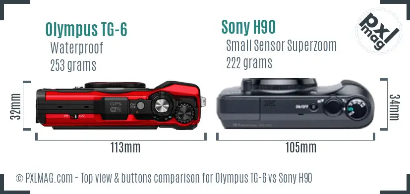 Olympus TG-6 vs Sony H90 top view buttons comparison