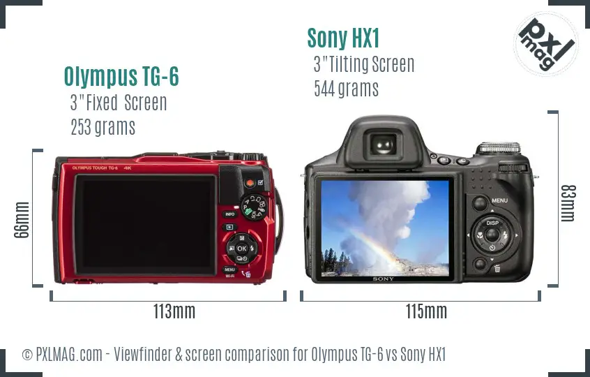 Olympus TG-6 vs Sony HX1 Screen and Viewfinder comparison