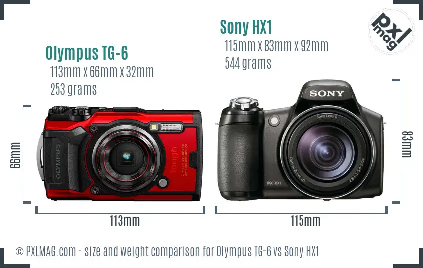 Olympus TG-6 vs Sony HX1 size comparison