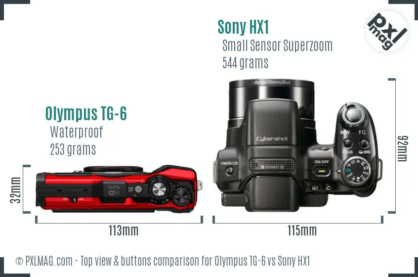 Olympus TG-6 vs Sony HX1 top view buttons comparison