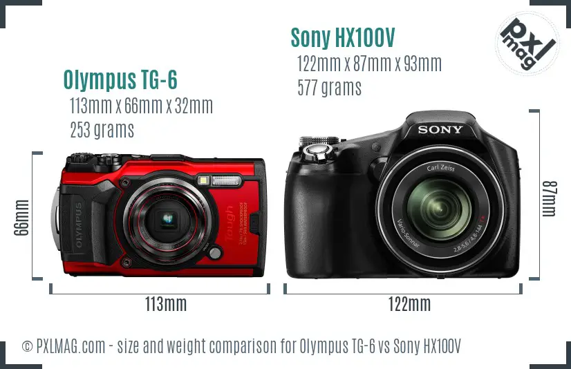 Olympus TG-6 vs Sony HX100V size comparison