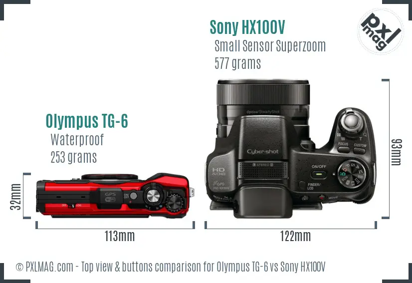 Olympus TG-6 vs Sony HX100V top view buttons comparison