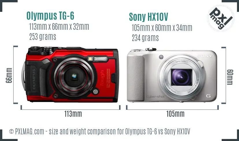 Olympus TG-6 vs Sony HX10V size comparison