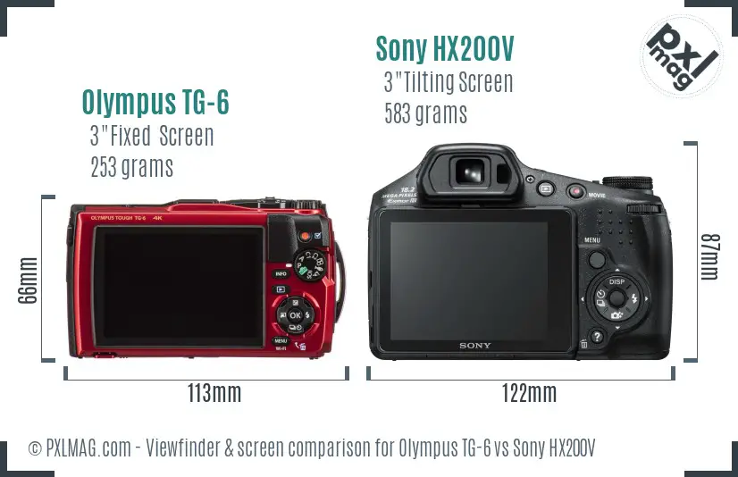 Olympus TG-6 vs Sony HX200V Screen and Viewfinder comparison