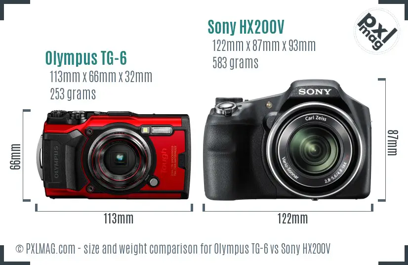 Olympus TG-6 vs Sony HX200V size comparison