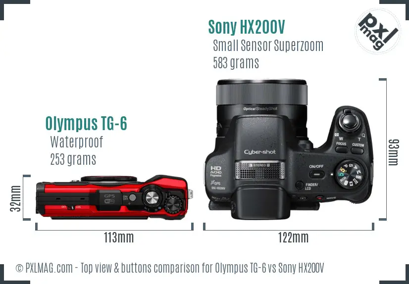 Olympus TG-6 vs Sony HX200V top view buttons comparison
