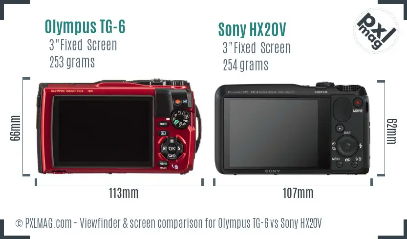 Olympus TG-6 vs Sony HX20V Screen and Viewfinder comparison