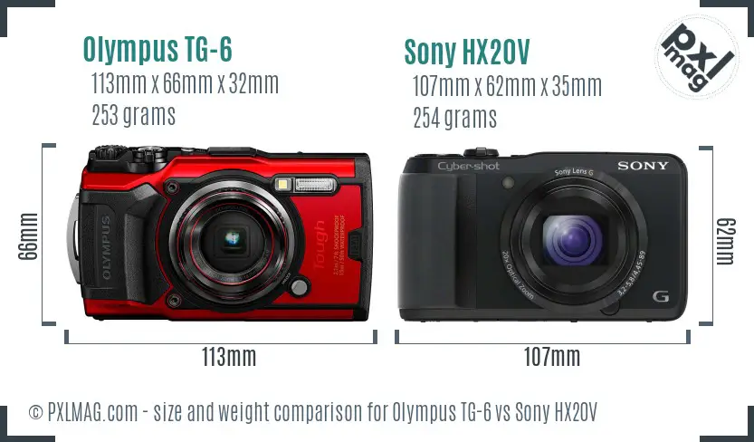 Olympus TG-6 vs Sony HX20V size comparison
