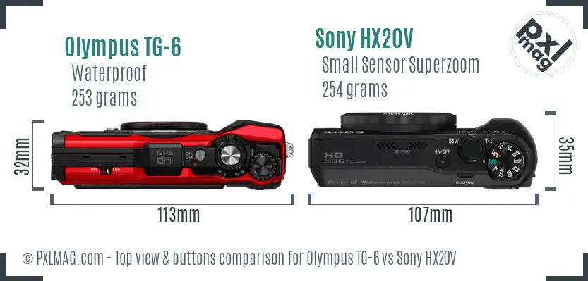 Olympus TG-6 vs Sony HX20V top view buttons comparison
