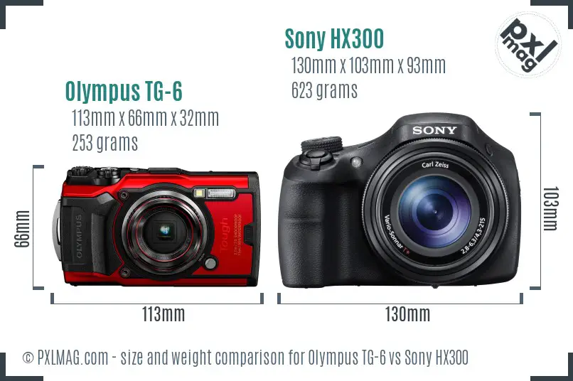 Olympus TG-6 vs Sony HX300 size comparison