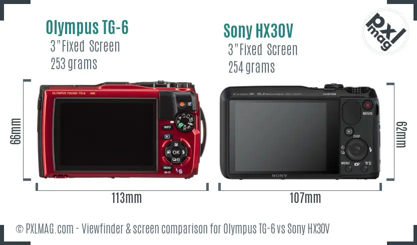 Olympus TG-6 vs Sony HX30V Screen and Viewfinder comparison
