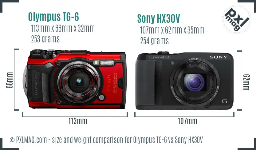 Olympus TG-6 vs Sony HX30V size comparison