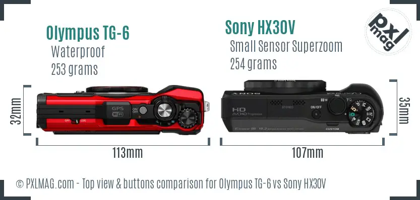 Olympus TG-6 vs Sony HX30V top view buttons comparison