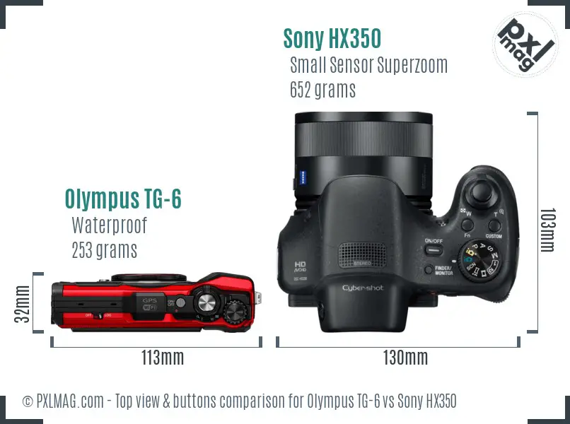 Olympus TG-6 vs Sony HX350 top view buttons comparison