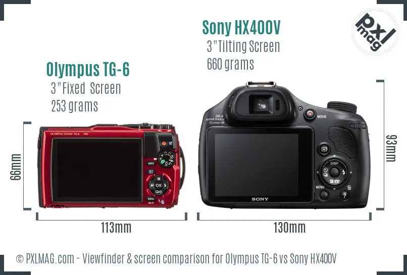 Olympus TG-6 vs Sony HX400V Screen and Viewfinder comparison