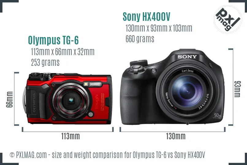 Olympus TG-6 vs Sony HX400V size comparison