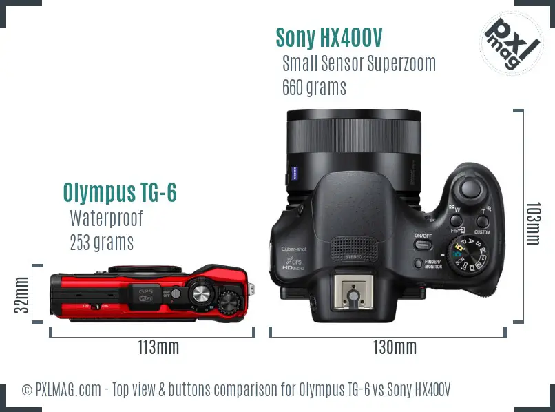 Olympus TG-6 vs Sony HX400V top view buttons comparison
