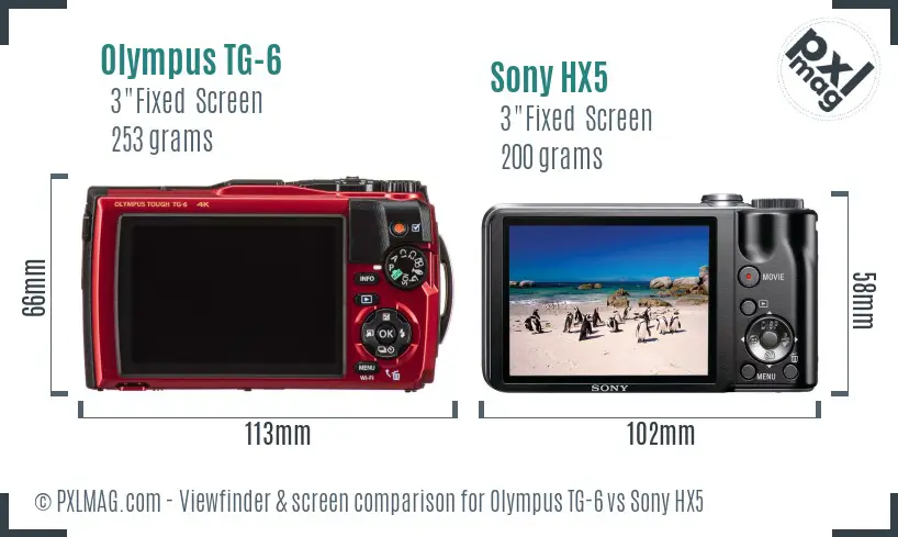 Olympus TG-6 vs Sony HX5 Screen and Viewfinder comparison