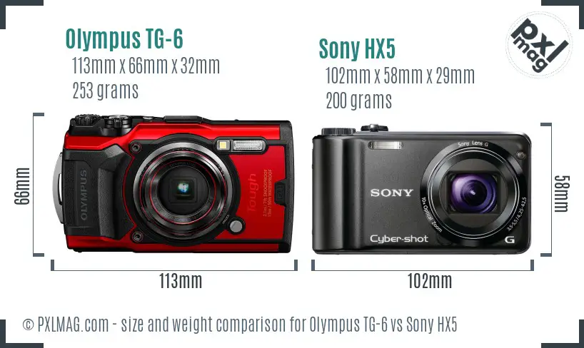 Olympus TG-6 vs Sony HX5 size comparison