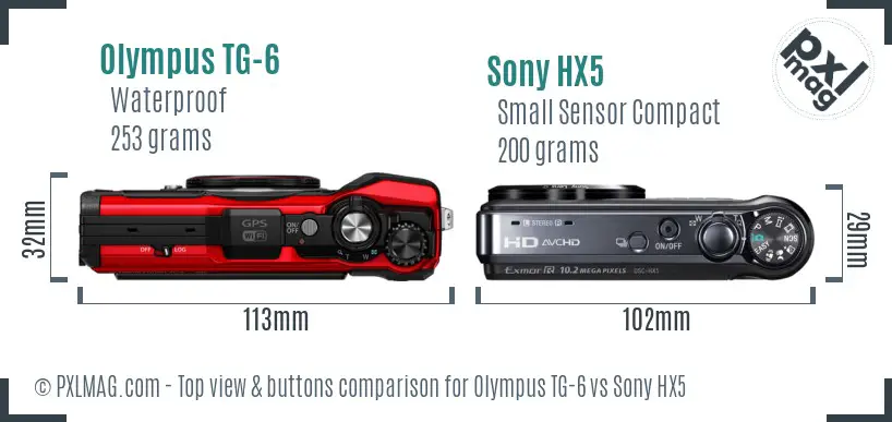 Olympus TG-6 vs Sony HX5 top view buttons comparison