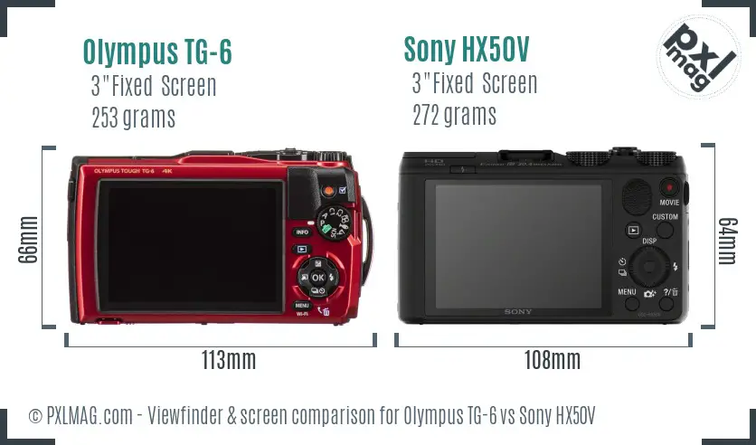 Olympus TG-6 vs Sony HX50V Screen and Viewfinder comparison