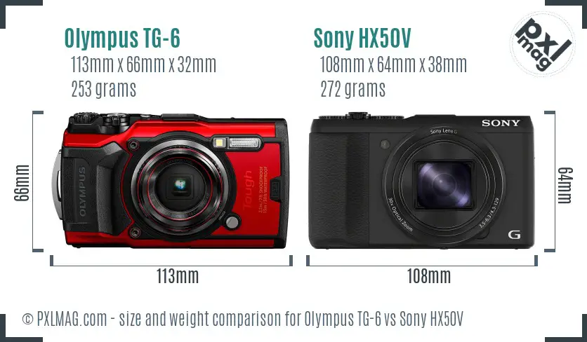 Olympus TG-6 vs Sony HX50V size comparison