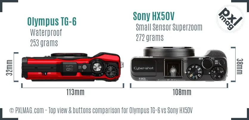 Olympus TG-6 vs Sony HX50V top view buttons comparison