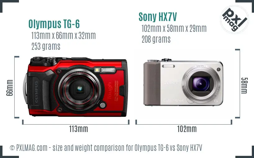 Olympus TG-6 vs Sony HX7V size comparison