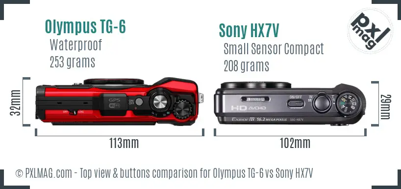 Olympus TG-6 vs Sony HX7V top view buttons comparison