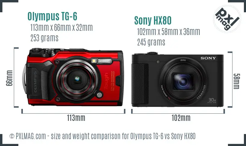 Olympus TG-6 vs Sony HX80 size comparison