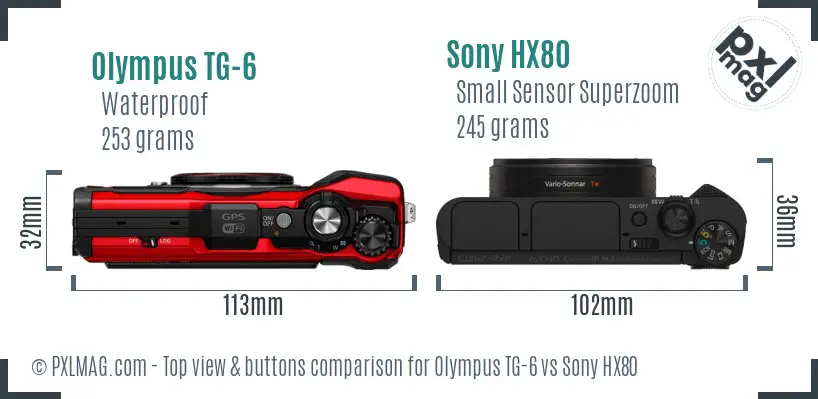 Olympus TG-6 vs Sony HX80 top view buttons comparison