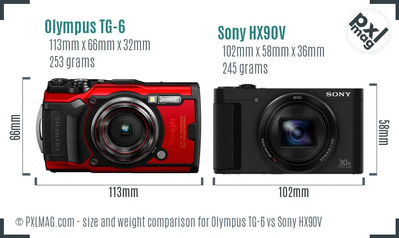 Olympus TG-6 vs Sony HX90V size comparison