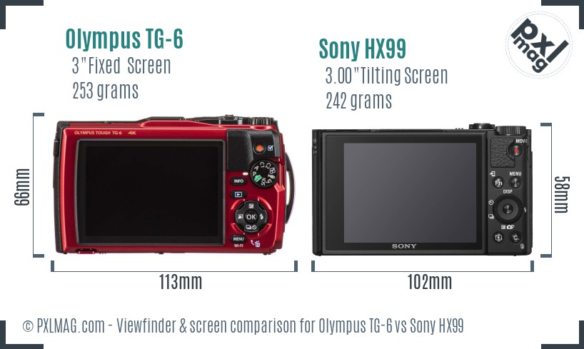 Olympus TG-6 vs Sony HX99 Screen and Viewfinder comparison