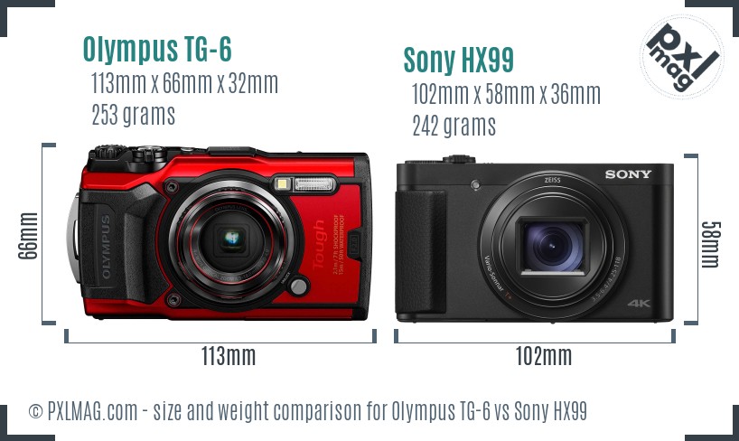 Olympus TG-6 vs Sony HX99 size comparison Olympus TG-6 vs Sony HX99 size comparison