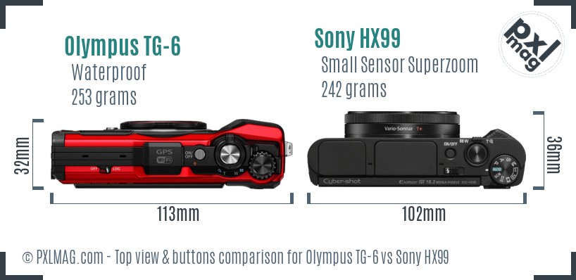 Olympus TG-6 vs Sony HX99 top view buttons comparison