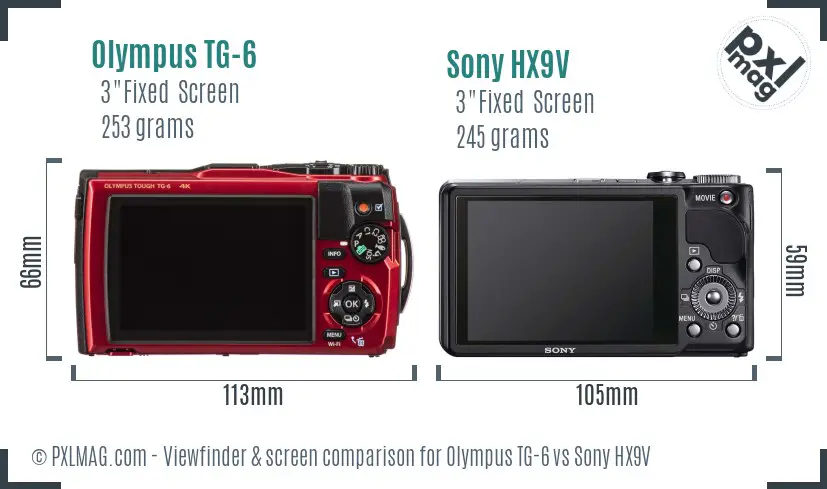 Olympus TG-6 vs Sony HX9V Screen and Viewfinder comparison