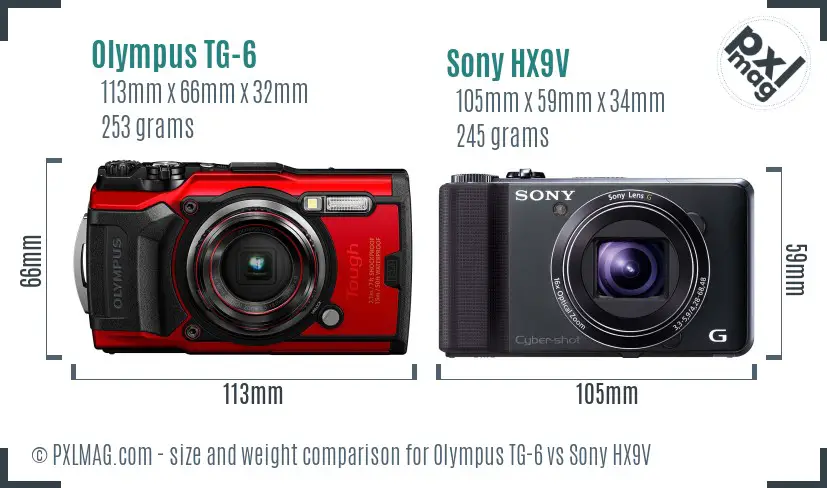 Olympus TG-6 vs Sony HX9V size comparison