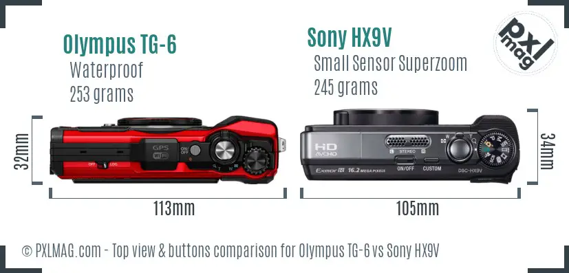 Olympus TG-6 vs Sony HX9V top view buttons comparison