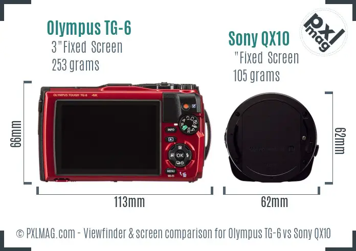 Olympus TG-6 vs Sony QX10 Screen and Viewfinder comparison