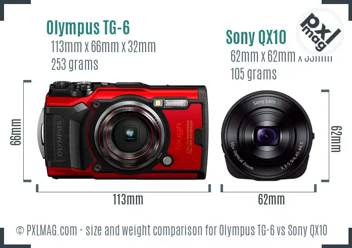 Olympus TG-6 vs Sony QX10 size comparison