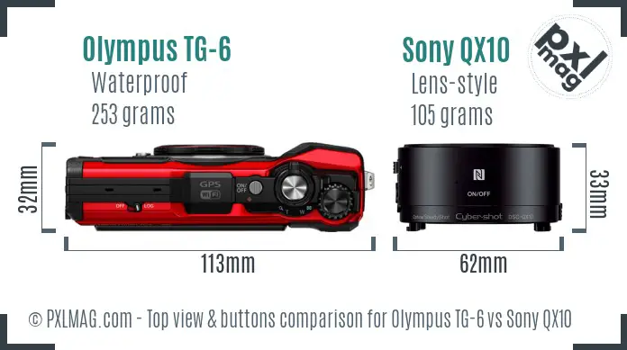 Olympus TG-6 vs Sony QX10 top view buttons comparison