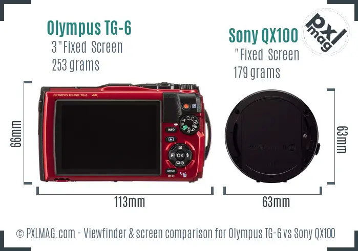 Olympus TG-6 vs Sony QX100 Screen and Viewfinder comparison