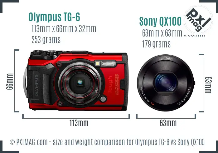 Olympus TG-6 vs Sony QX100 size comparison