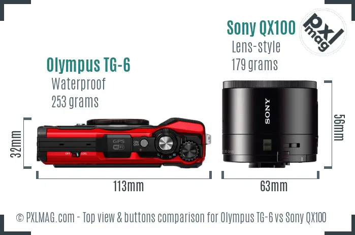 Olympus TG-6 vs Sony QX100 top view buttons comparison
