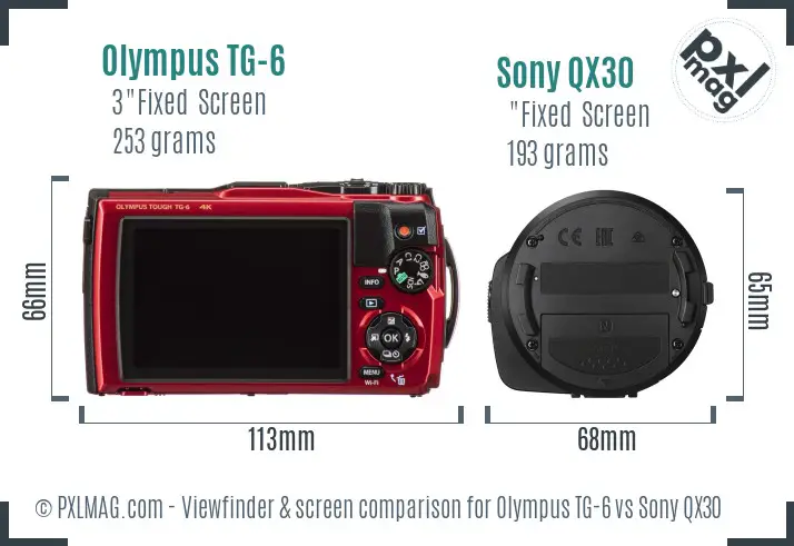 Olympus TG-6 vs Sony QX30 Screen and Viewfinder comparison