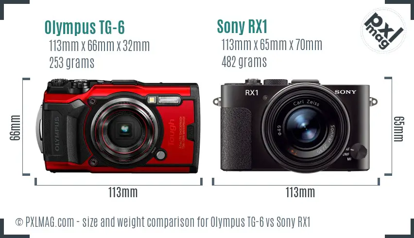 Olympus TG-6 vs Sony RX1 size comparison