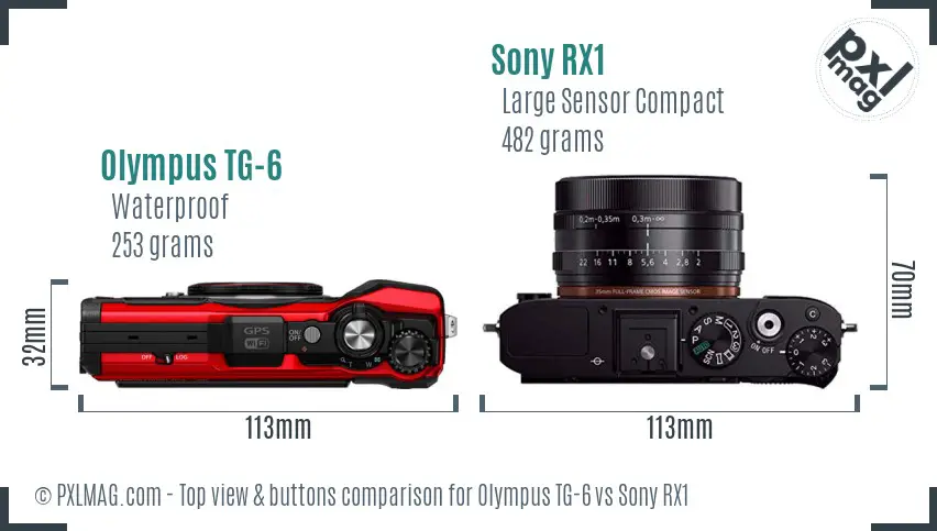 Olympus TG-6 vs Sony RX1 top view buttons comparison